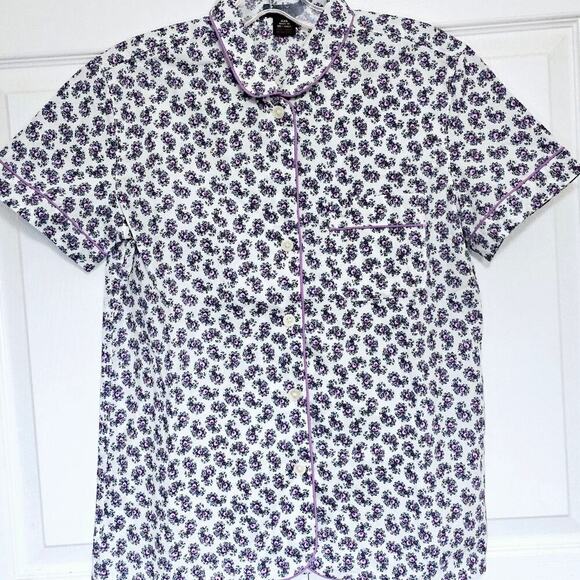 J.Crew Women's Cotton Poplin Short-Sleve Pajama Shirt XXS Purple Floral Button - Picture 1 of 6